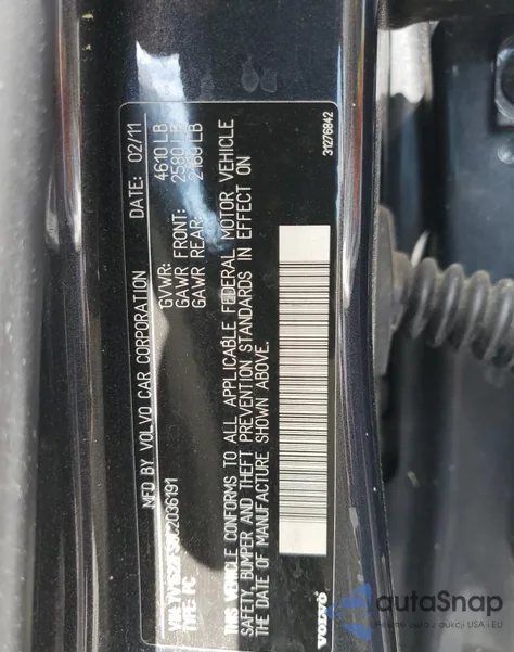 2012 Volvo S60 T5 z USA, uszkodzony, nr VIN YV1622FS8C2036191